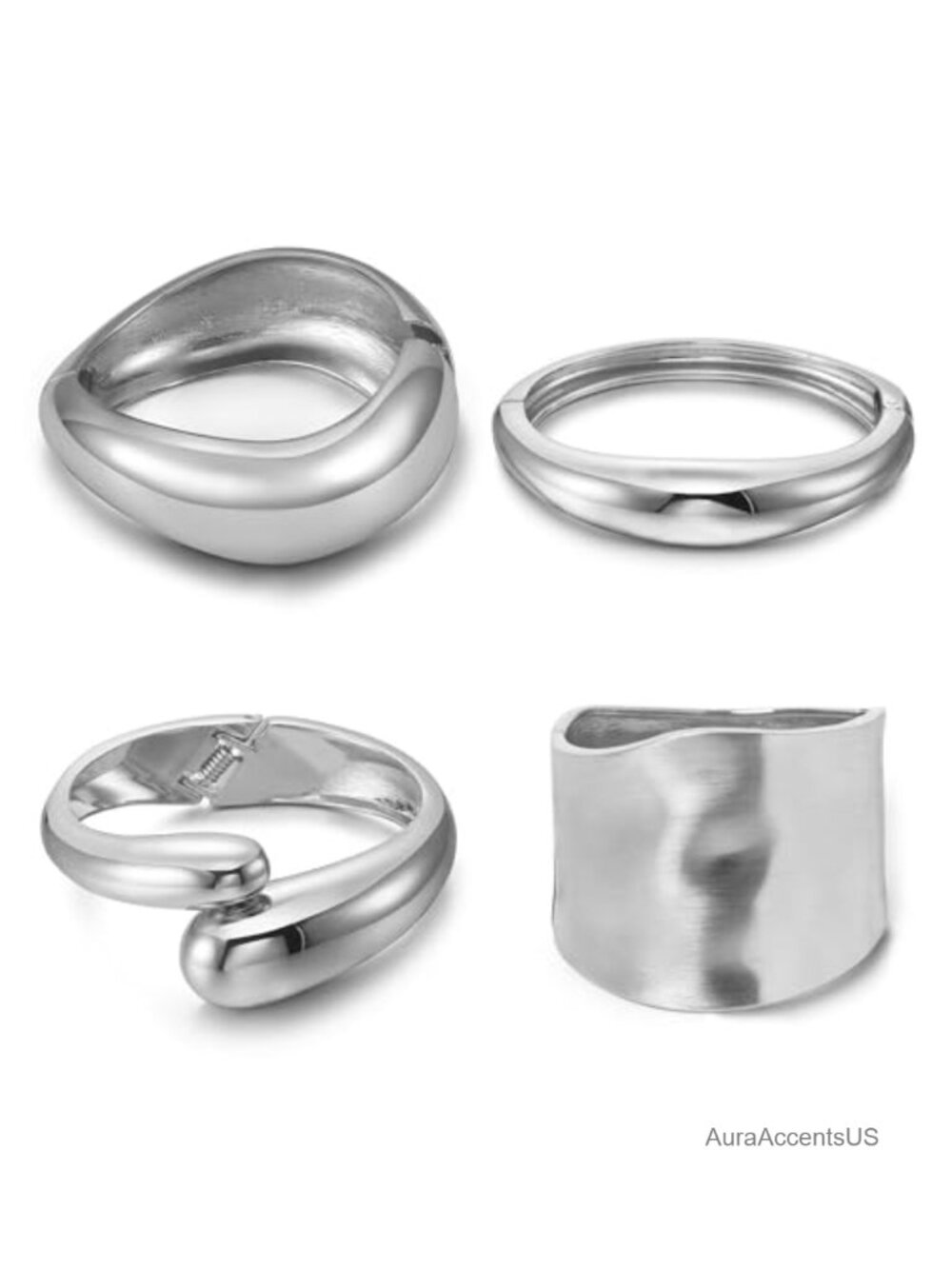 4 Pc Women's Cuff Bracelet Set Hinged Chunky Bangle